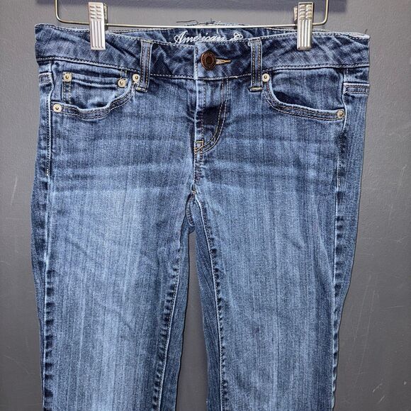 American Eagle Womens Favorite Boyfriend Jeans 4 short Low Rise Dark Wash - Picture 2 of 10